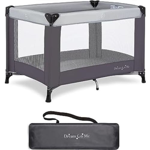 Dream On Me Nest Portable Playard in Grey with Carrybag an Shoulder Strap, Lightweight, Packable and Easy Setup Baby Playard, Breathable Mesh Sides and Soft Fabric - Comes with a Removable Padded Mat