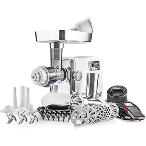 STX International Turboforce 3000 Series 7-in-1 Electric Meat Grinder | 3000W Max | 3-Speed | Foot Pedal | Juicer | 5 Grinding Die | 3 Stainless Steel Blades | Sausage Stuffer | Kubbe Maker & More