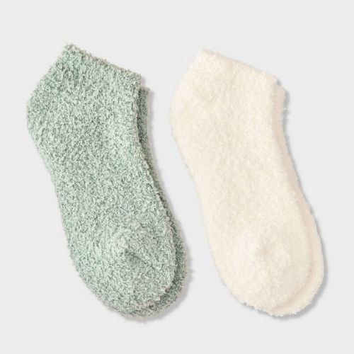 Women's Solid 2pk Cozy Low Cut Socks - Auden™ Green/Ivory One Size