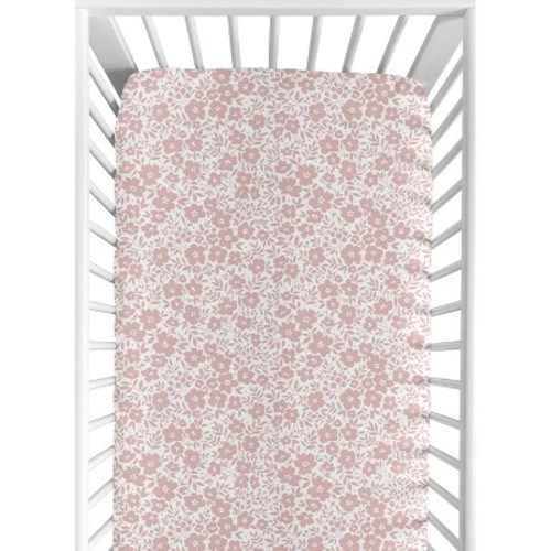Sweet Jojo Designs Girl Baby Fitted Crib Sheet Floral Pink and White