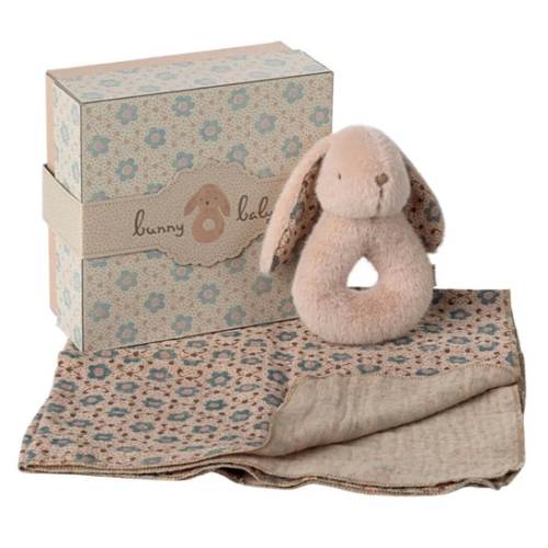 Bunny Rattle Baby Gift Set - Powder