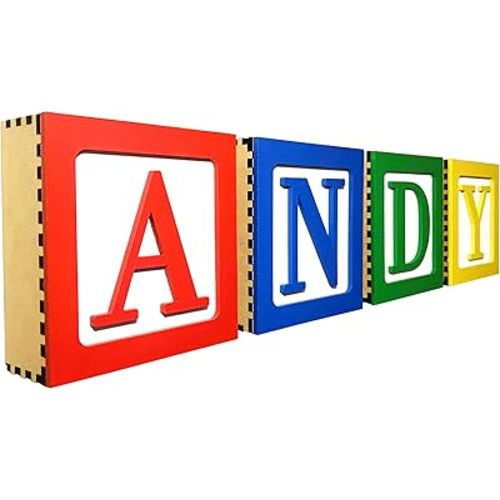 Living Lullaby Designs Large Toy 3D Wooden Block Letter Wall Decor DIY kit for Toy Story Room 7 x 7 x 2.5 Includes Wall Hanging kit and Glue to DIY Assemble (R)