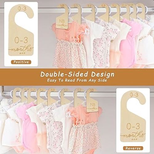 Baby Closet Dividers for Clothes Organizer - Set of 8 Beautiful Wooden Double-Sided Baby Clothes Size Organizer from Newborn to 24 Months for ​Nursery Decor