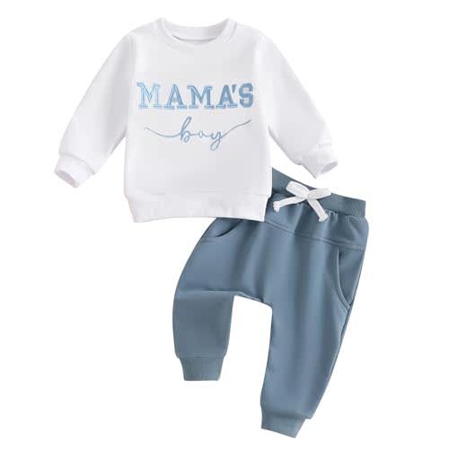 FOCUSNORM Toddler Baby Boy Fall outfit Mama's Boy Letter Embroidery Sweatshirt Top Elastic Pants Set Cute 2pcs Winter Clothes