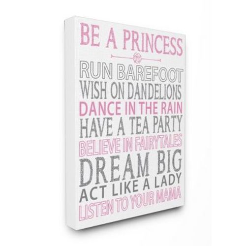 Be A Princess Pink Typog Stretched Kids' Canvas Wall Art (16"x20"x1.5) - Stupell Industries: Kids Room Wall Decoration