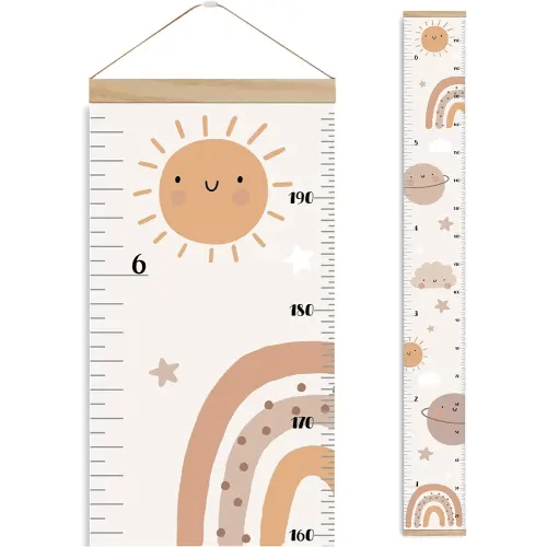 Échelle de croissance avec cadre – Tableau de croissance de bébé, décoration murale pour enfants, tout-petits, garçons et filles, règle murale imperméable à suspendre et amovible (arc-en-ciel)
