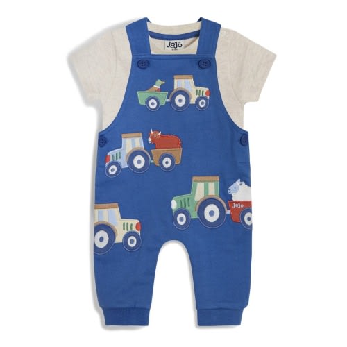 Short Sleeve Shirt & Tractor Appliqué Overalls