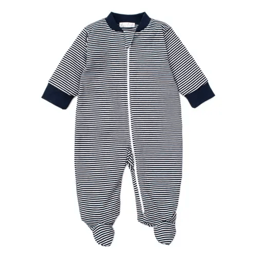Navy Kissy Essentials Stripe Zip Footie | 3-6M