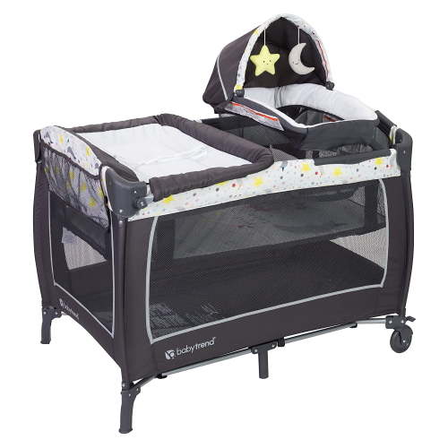Baby Trend Lil Snooze Deluxe II Nursery Center Playard, Twinkle Twinkle Little Moon, White/Gray