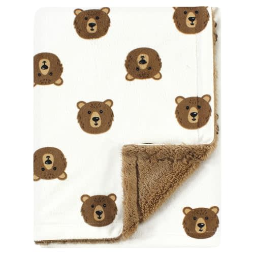 Hudson Baby Unisex Baby Plush Blanket with Furry Binding and Back, Brown Bear, One Size