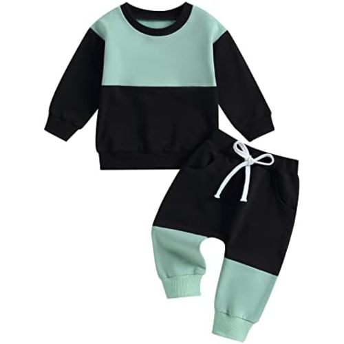 Toddler Baby Boy Fall Winter Outfit Contrast Color Long Sleeve Sweatshirts Stretch Jogger Pants Newborn Clothes Set