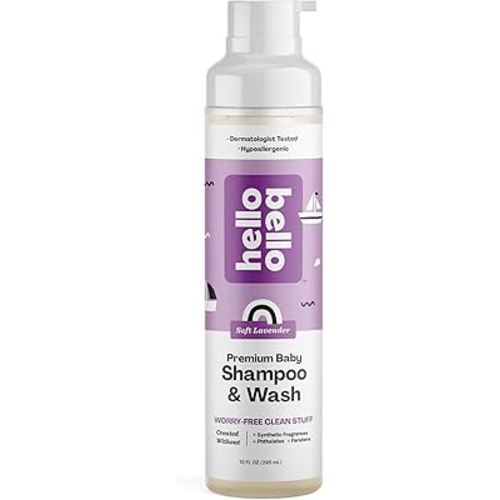 Hello Bello Shampoo & Body Wash - Gentle Hypoallergenic Tear-Free Formula for Babies and Kids - Vegan and Cruelty-Free - Soft Lavender Scented - 10 FL Oz