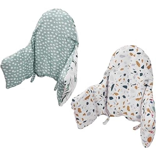 High Chair Cushion, Type High Chair Cover Pad, 2 Pieces pad for High Chair,highchair Cushion for IKEA Antilop Highchair, Built-in Inflatable Cushion (Fresh Leaves and Stone Flowers)