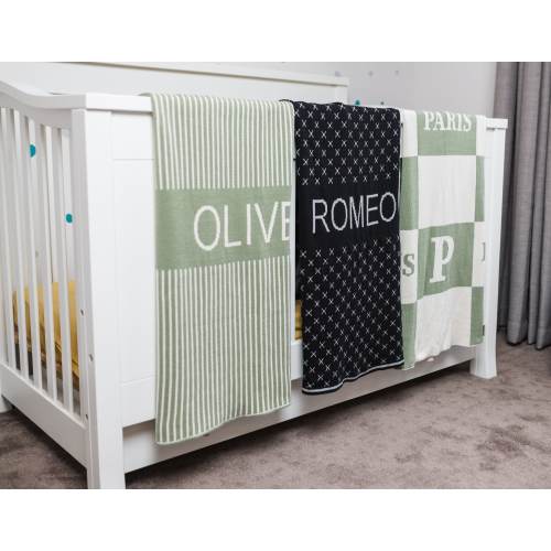 Knitted Custom Name Cot Blanket Personalized 100% Cotton Blanket, Baby Blanket Newborn Girl, Newborn Boy, Baby Shower Gift