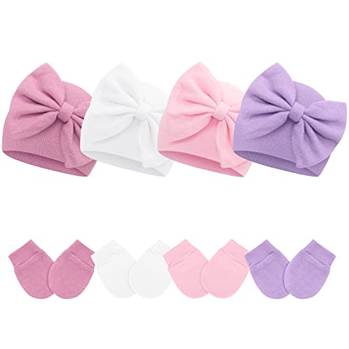 Cotton Baby Hat and Mitten Set - 0-6 Months Infant Newborn Beanie Cap