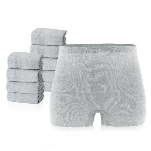 10 Pcs Postpartum Underwear for Women, High Waisted Disposable Boyshort Underwear for Mom Postpartum, Seamless Under Wear for Postpartum Essentials, Waist 28"- 42" Stretched, Grey