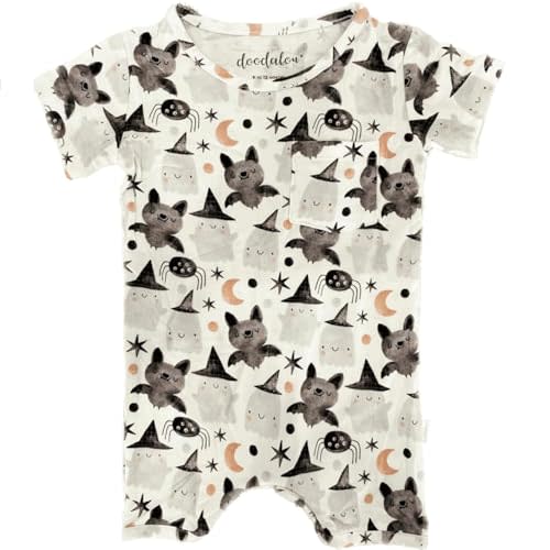 Doodalou Soft Bamboo Viscose Baby Romper, Short Sleeve with Shorts, Zipper Inseam Closure with Front Pocket Pacifier Clip