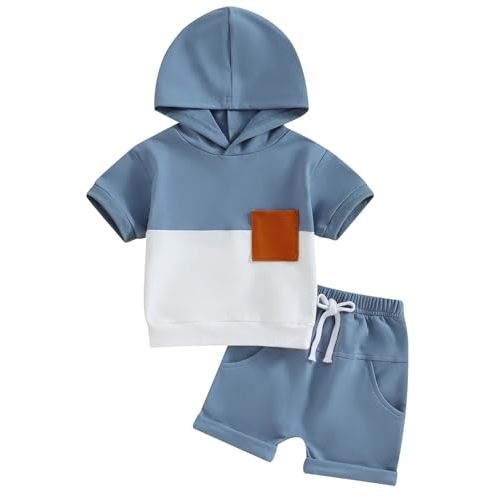 Toddler Boys Summer 2pcs Clothes Sets Hooded Tank Top Striped Shorts Cute Newborn Baby Boy Coming Home Outfit
