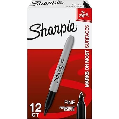 SHARPIE Permanent Markers, Quick-drying, and Fade Resistant, Fine Point, Black, 12 Count