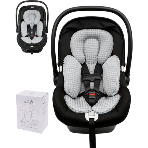 KAKIBLIN Infant Car Seat Insert for Baby, Car Seat Cooling Pad, Reversible Newborn Car Seat Insert Head Body Support for Summer, Fits for Stroller, Swing, Bouncer, Bassinet, Boys and Girls (Grey)
