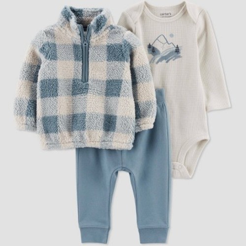 Carter's Just One You®️ Baby Boys' Plaid Sherpa Pullover & Bottom Set - Blue, Size: 18M