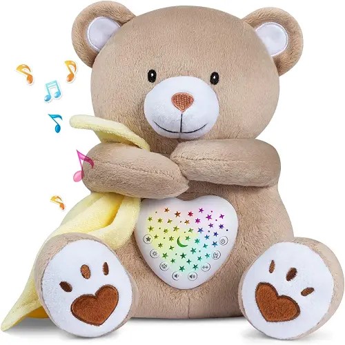 BEREST Tétine de sommeil rechargeable, ours rêveur, berceuses à capteur de pleurs de bébé et machine à bruit blanc, projecteur de lumière de nuit pour décoration de chambre d'enfant, aide au sommeil