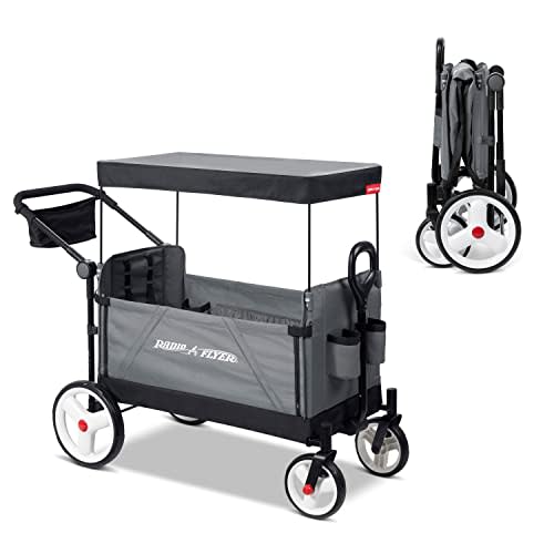 Radio Flyer City Luxe Stroll ‘N Wagon, Grey with Parent Caddy and Internal Storage Pockets, for 1+ Years