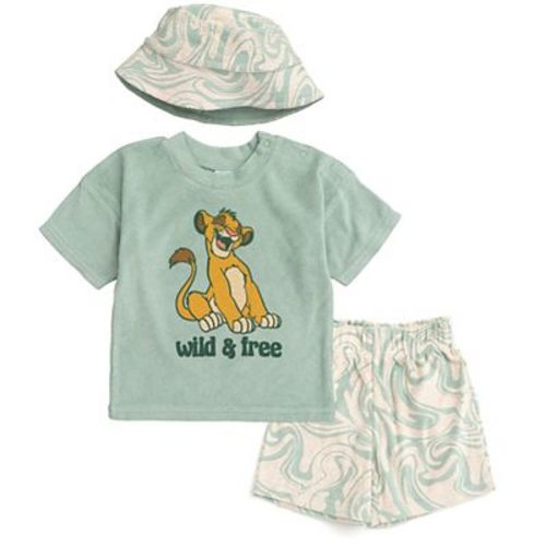 Disney Lion King Simba Infant Baby Boys T-shirt Shorts And Bucket Sun Hat 3 Piece Outfit Set Green 18 Months