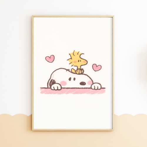 Snoopy Woodstock Love Nursery Poster, Baby Girl Room Wall Art, Cute Snoopy Heart Print, Pink Nursery Decor, Baby Shower Gift, Toddler Room