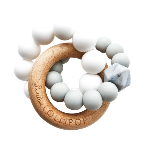 LouLou Lollipop Trinity Silicone and Wood Teethers - Marble Grey