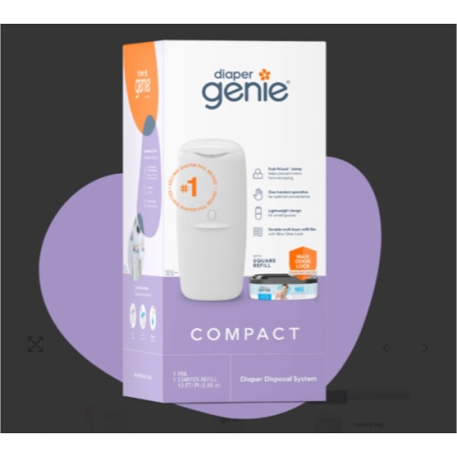 Diaper Genie Compact Pail Includes 1 Starter Square Refill That can Hold up to 165 Newborn-Sized Diapers.
