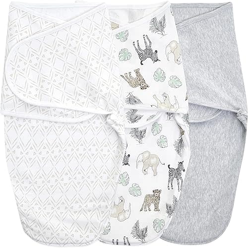 aden + anais Essentials Easy Swaddle Wrap Quick Change with Bottom Zipper, Snug Cotton Knit Baby Wrap Swaddle Blanket for Newborns, TOG 1.0, 3-Pack, Toile, 0-3 Months, Small/Medium