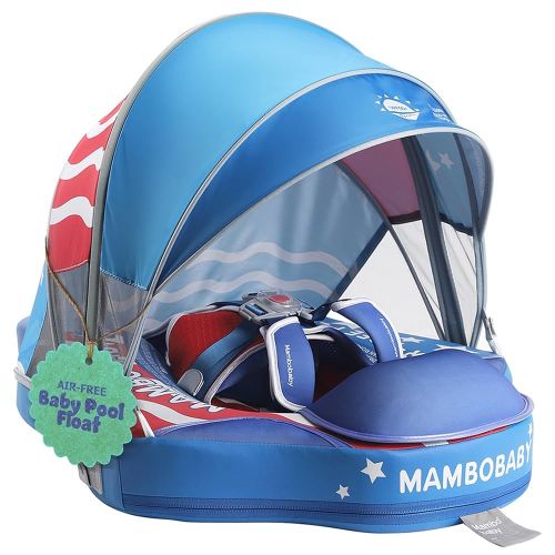 MAMBOBABYFLOAT Sunny Navigator Baby Pool Float with Canopy — Safe, Comfortable, Adjustable Axolotl Pool Float w/Sun Protection, Air-Free Foam Technology, 5-Way Buckle System