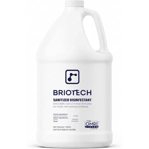 BRIOTECH Sanitizer Disinfectant Hypochlorous, Kill 99.99% of Viruses & Bacteria, Control Mold, Eliminate Odor, Gentle for Nursery & Play Rooms, Food Contact Surface Sanitizer, 1 Gallon Refill