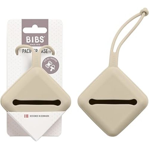 BIBS Pacifier Case with Strap, for Storing and Transporting Soothers, Can Hold up to Three Dummies, 100% BPA Free Food-Grade Material. Vanilla