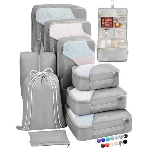 ALL INCLUDED 10 Set Durable Packing Cubes for Suitcases,OlarHike Essentials for Travel, UPGRADED Anti-Tear Stitching, NEW Improved Luggage Packing Organizers for Travel Accessories (Grey)