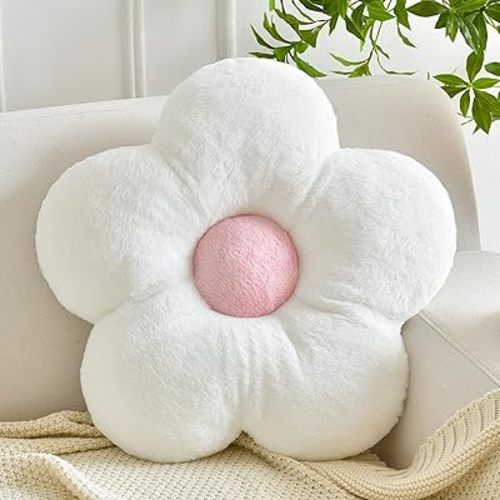 Almohadas de flores, almohada suave en forma de flor con decoración del hogar para sofá, silla, cama, almohadas de suelo de flores para adultos, dormitorio, sala de estar (blanco, 15
