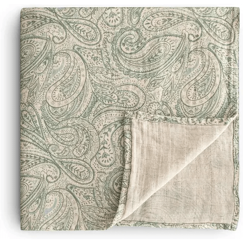mushie Muslin Baby Swaddle Blanket | 100% Organic Cotton (Green Paisley)