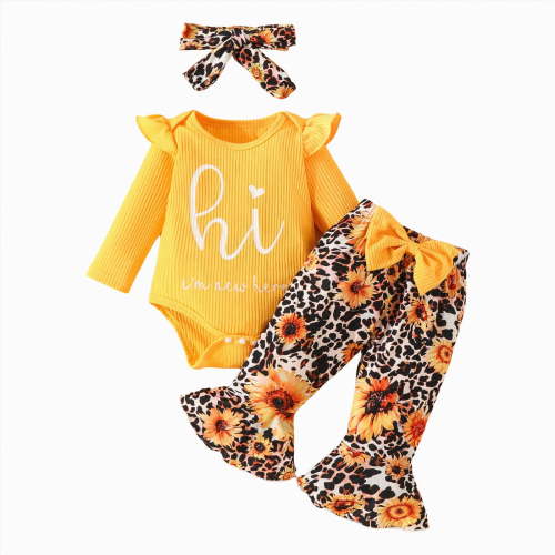 UAYOTSE Baby Girls Clothes Long Sleeve Bodysuit Pants Set Fall Winter Outfits(Yellow&8,3-6 Months)