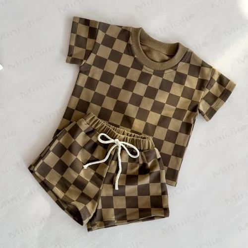 Baby 2-Piece Checkerboard Simple Summer Set