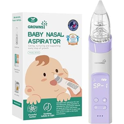 GROWNSY Nasal Aspirator for Baby, Electric Baby Nose Sucker, Automatic Nose Cleaner with Larger Suction Chamber and More Powerful Suction, Music and Light Soothing Function, Purple