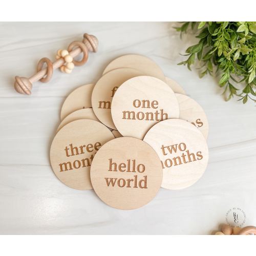 Modern Wooden Monthly Milestone Discs For Baby Photos | Monthly Milestone Marker | Monthly Signs For Baby | Neutral Milestone Markers