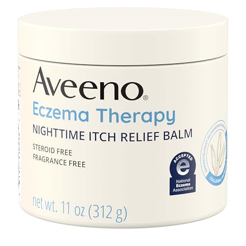 Aveeno Eczema Therapy Nighttime Itch Relief Balm with Colloidal Oatmeal and Ceramide for Dry Itchy Skin, Fragrance-Free Anti Itch Eczema Cream, 11 FL OZ