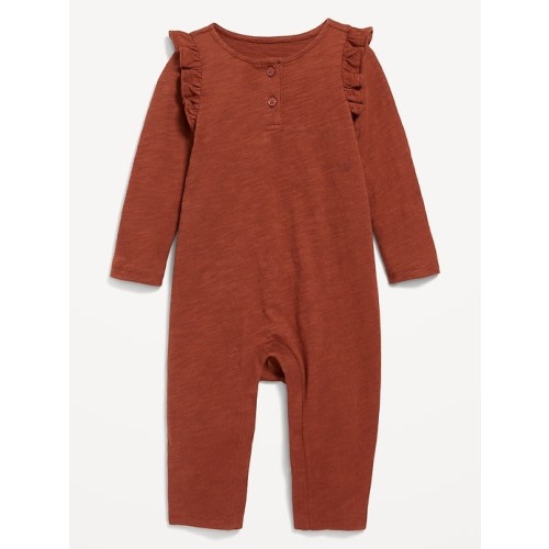 Long-Sleeve Ruffle-Trim Henley Jumpsuit for Baby