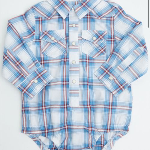 Wrangler Infant Boys' Plaid Print Long Sleeve Snap Western Onesie