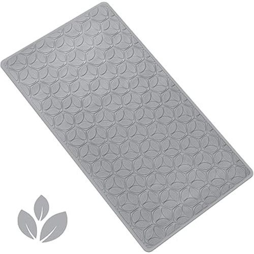 WRISIN Bathtub Mat Non Slip with Suction Cups - 100% Rubber Bathroom Mat Textured for Bath Tub Shower Safety - Soft on Touch - BPA/PVC Free - Pet Dog Bath Mat - Machine Washable - 16 × 28 Inch(Gray)