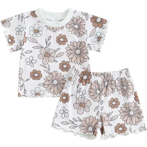 Toddler Baby Girl Clothes Summer Short Sleeve Floral Print T Shirt Tops + Elastic Shorts Set Infant Casual Outfits