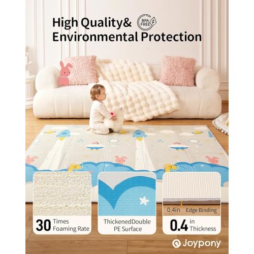 Baby Play Mat, 71x59 Inch Foldable Play Mats for Babies and Toddlers, Waterproof & Anti-Slip Portable Baby Floor Mat for Tummy Time, Baby Mat for Floor with Travel Bag for Indoor Outdoor
