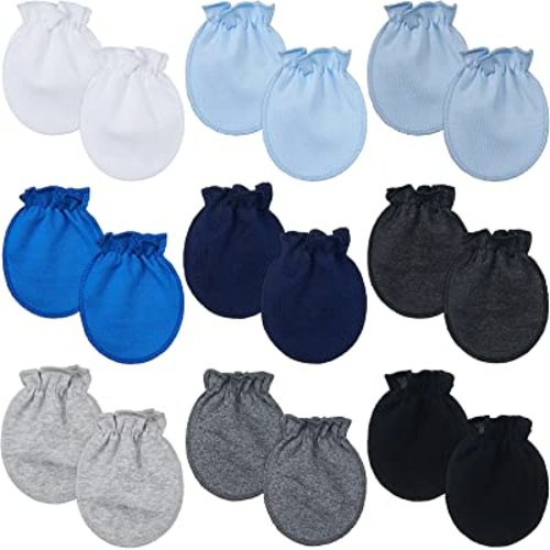 9 Pairs Newborn Baby Boys Girls Mittens 0-6 Months Infant Toddler Mittens No Scratch Solid Color Gloves
