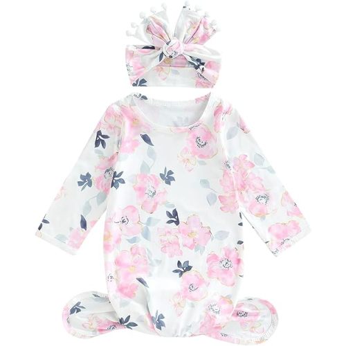 Infant Newborn Baby Girls Floral Sleep Gown Headband Sleepwear Romper Sleeping Bags Outfits
